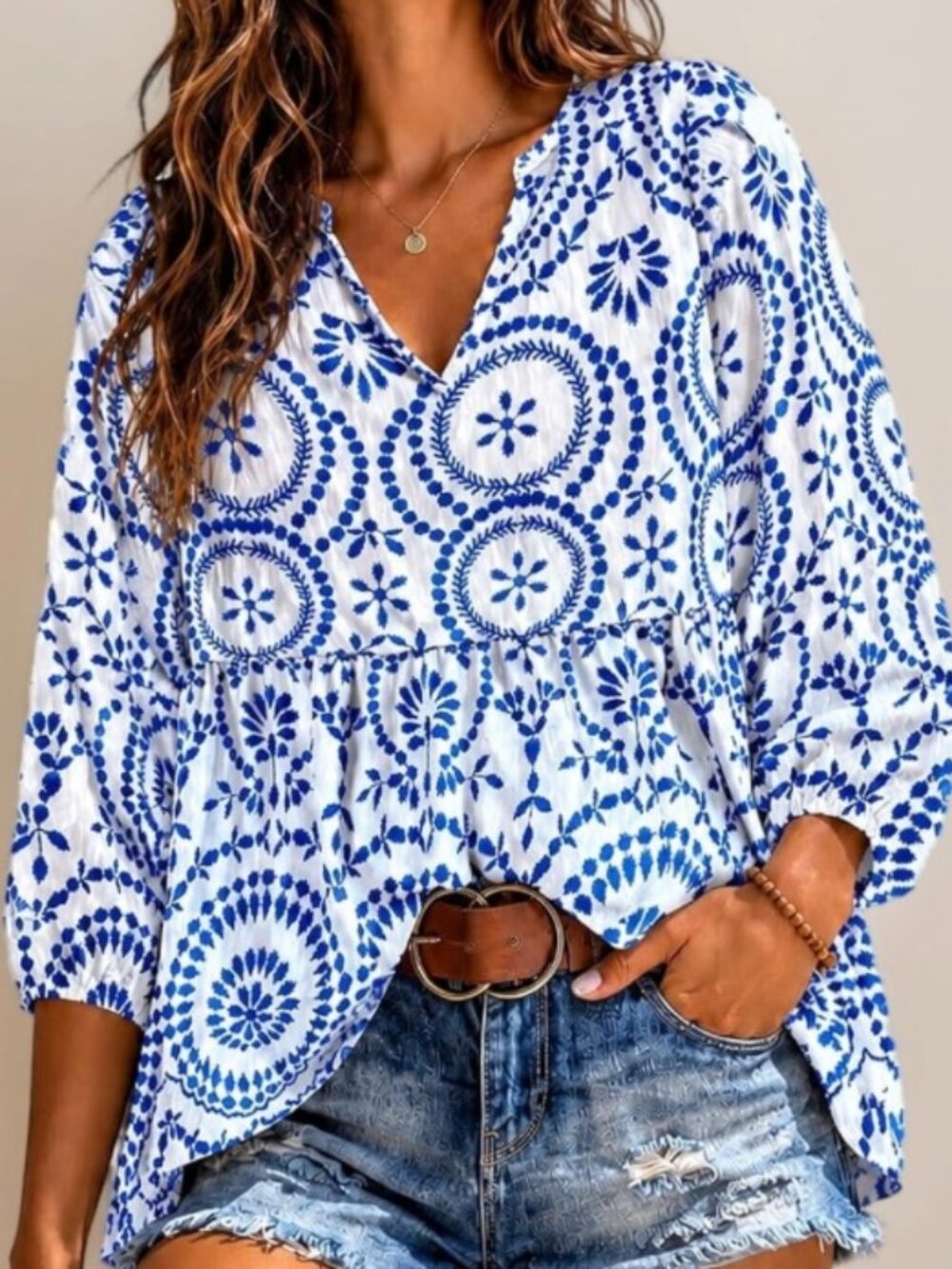 Womens floral print Boho peplum top